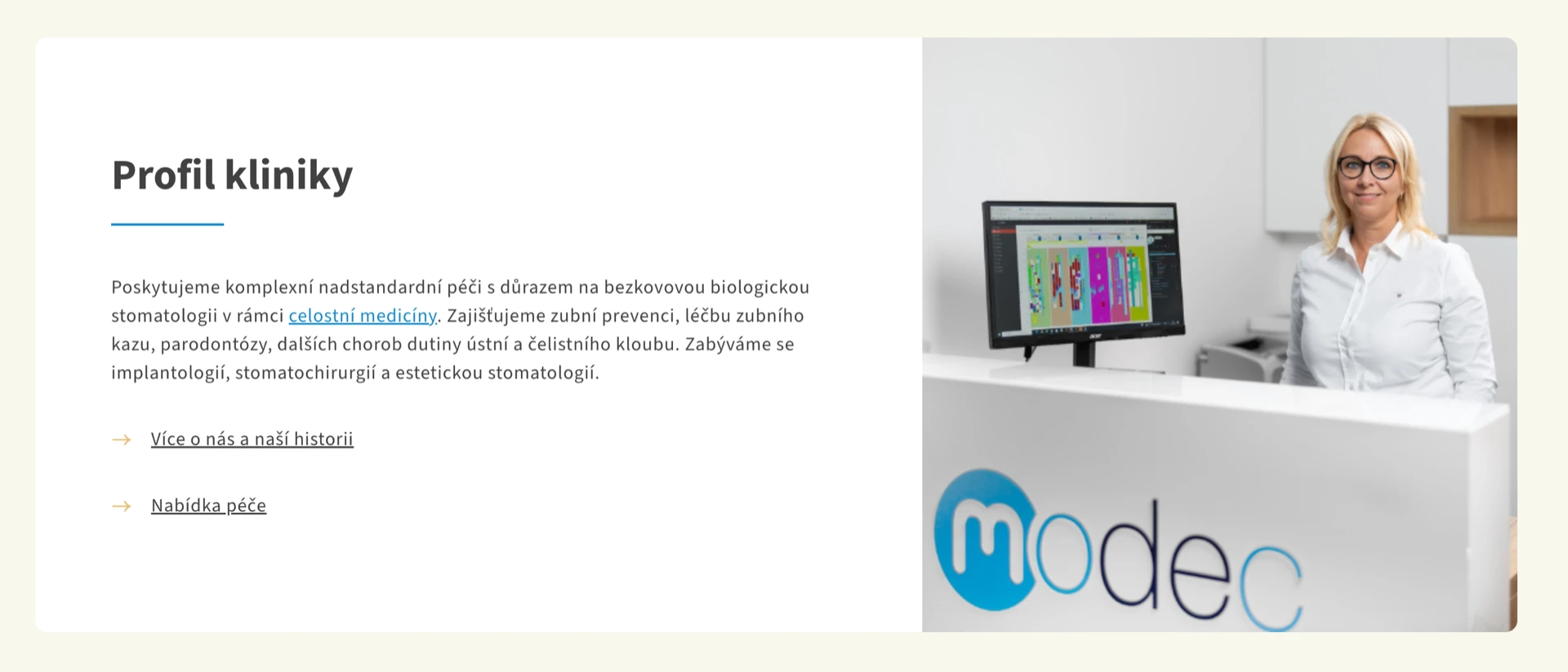 Webové stránky kliniky Modec